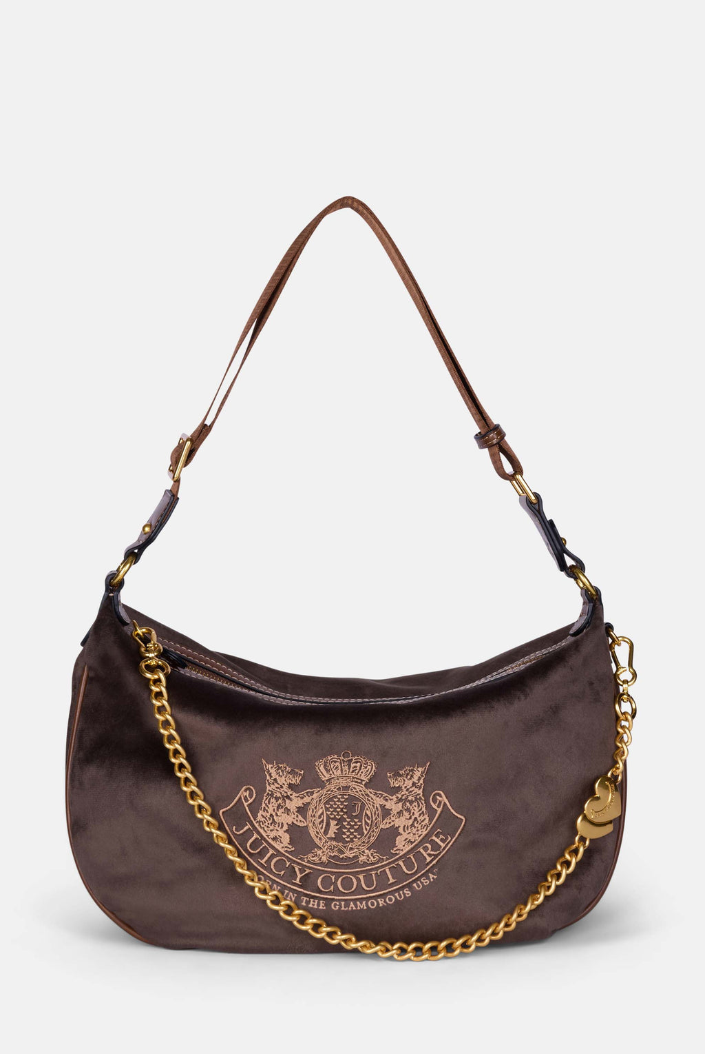 Borsa a spalla con catena Twig Narrative Marrone in velour