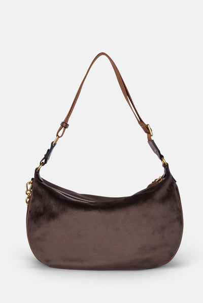 Borsa a spalla con catena Twig Narrative Marrone in velour