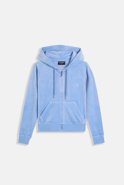 Felpa in velluto Robertson con cappuccio e ricamo JC color azzurro