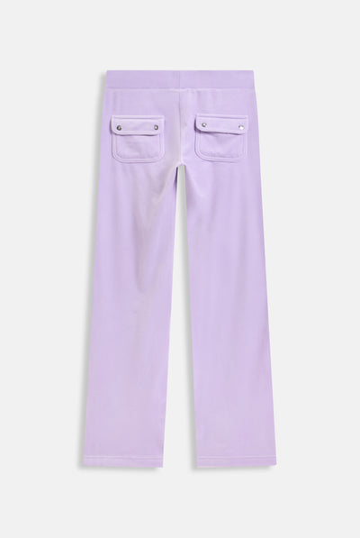 Pantaloni in velluto Del Ray a vita media con tasche colore lilla pastello