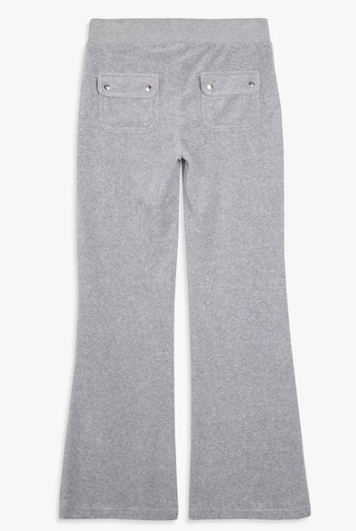 Pantaloni Layla Flare in Velluto a Vita Bassa con Tasche – Grigio Melange