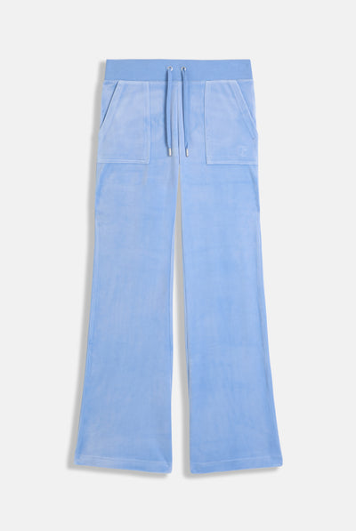 Pantalone in velluto Layla a zampa a vita bassa con tasche color azzurro