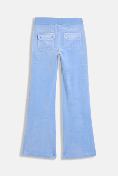 Pantalone in velluto Layla a zampa a vita bassa con tasche color azzurro