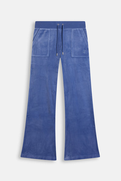 Pantaloni Layla Flare in Velluto a Vita Bassa con Tasche – Blu Grigio