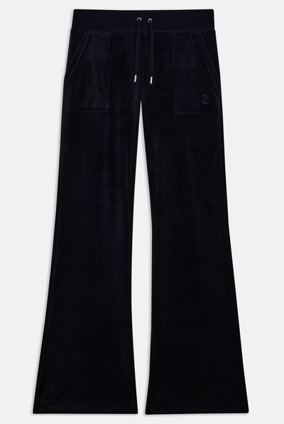 Pantaloni Layla Flare in Velluto a Vita Bassa con Tasche – Blu Scuro
