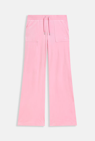 Pantalone in velluto Layla a zampa a vita bassa con tasche colore rosa