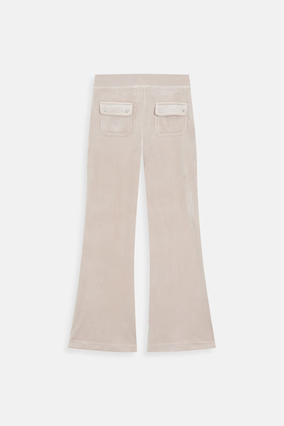 Pantaloni Layla Flare in Velluto a Vita Bassa con Tasche – Beige Naturale