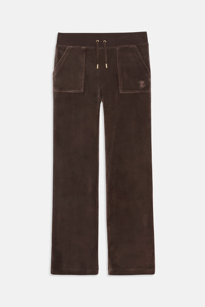 Pantaloni in velluto Del Ray a vita media con tasche e accessori metallici dorati colore marrone