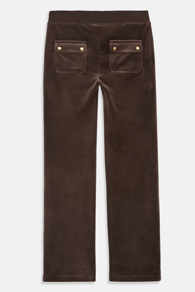 Pantaloni in velluto Del Ray a vita media con tasche e accessori metallici dorati colore marrone