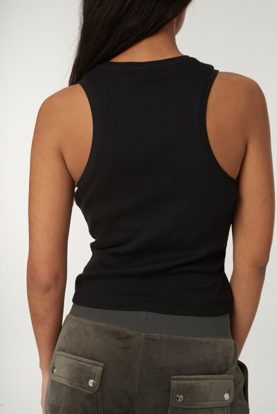 Top Juicy Couture in jersey a costine con logo ricamato colore Nero