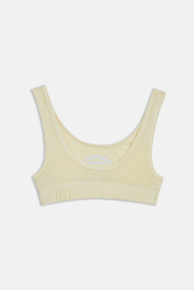 Bralette Juicy Couture in spugna con scollo rotondo e logo ricamato colore Giallo pastello