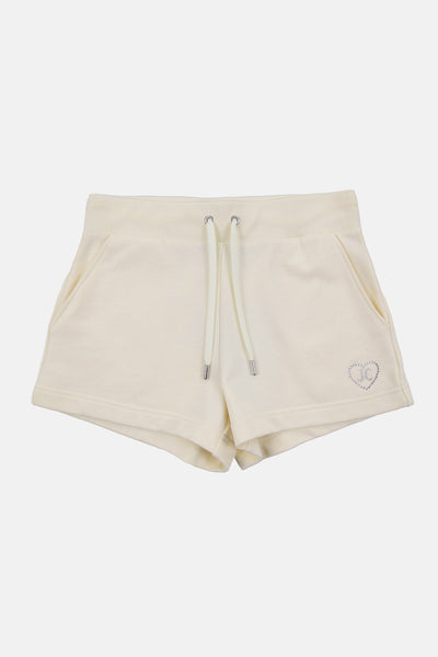Pantaloncini Juicy in felpa con coulisse in vita e logo cuore in strass colore Panna