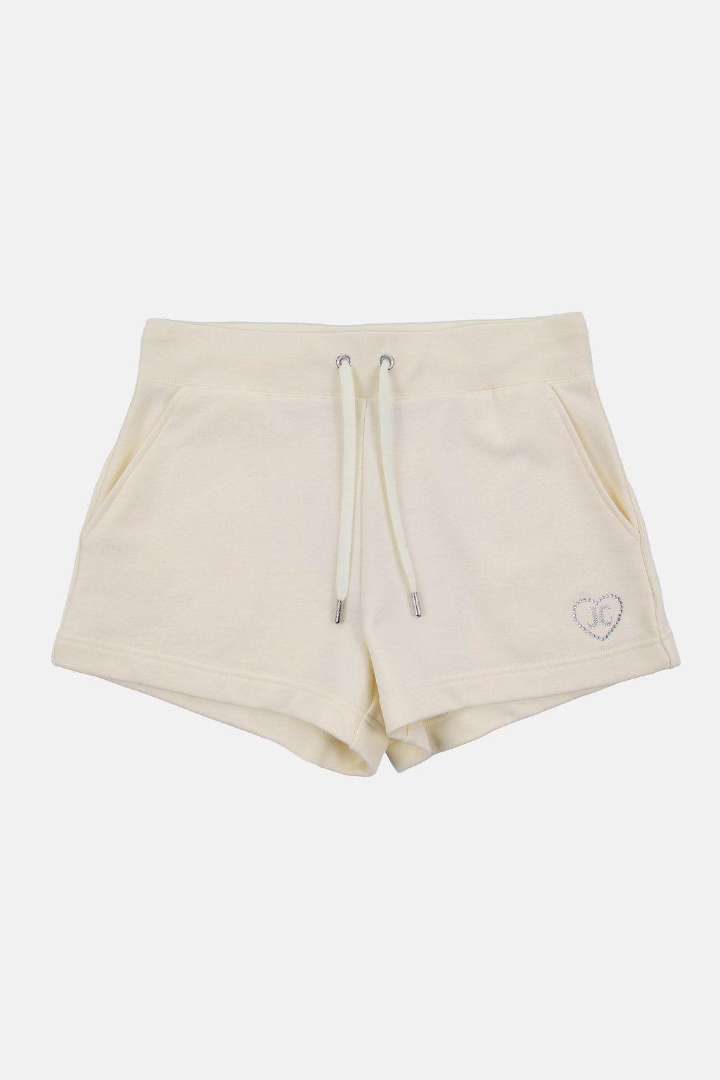 Pantaloncini Juicy in felpa con coulisse in vita e logo cuore in strass colore Panna
