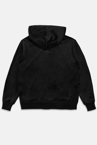 Felpa Halan Oversize in Velluto con Cappuccio e Ricamo JC Tono su Tono – Nero