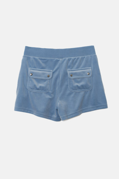 Pantoloncini in velluto Eve con tasche e ricamo JC color azzurro