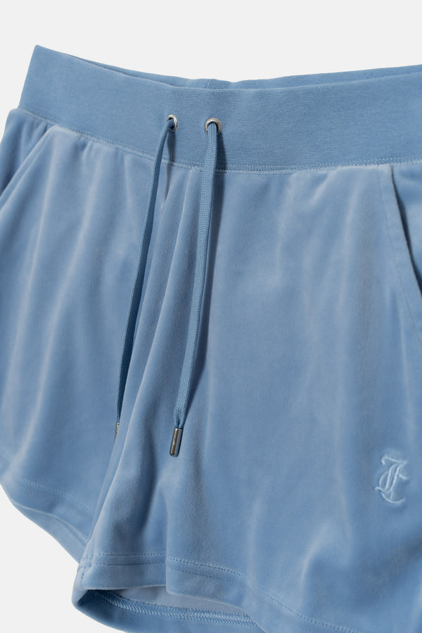 Pantoloncini in velluto Eve con tasche e ricamo JC color azzurro