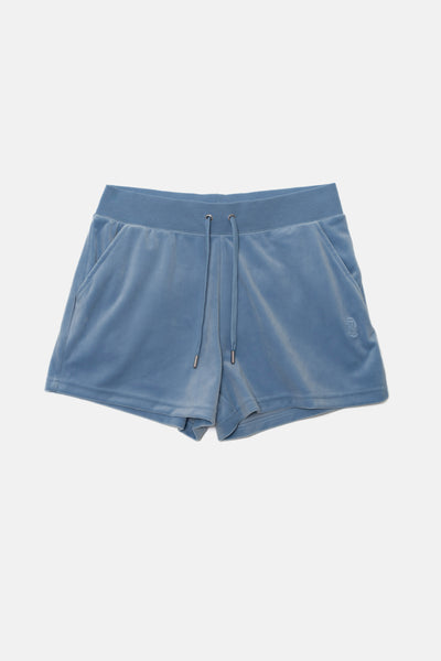 Pantoloncini in velluto Eve con tasche e ricamo JC color azzurro