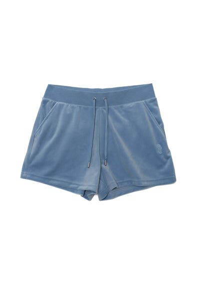 Pantoloncini in velluto Eve con tasche e ricamo JC color azzurro