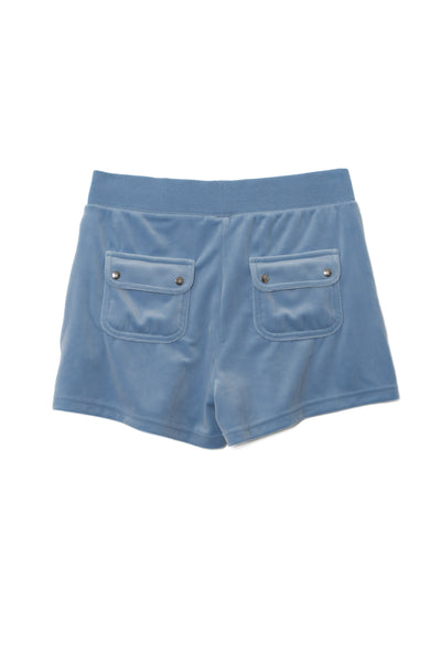 Pantoloncini in velluto Eve con tasche e ricamo JC color azzurro