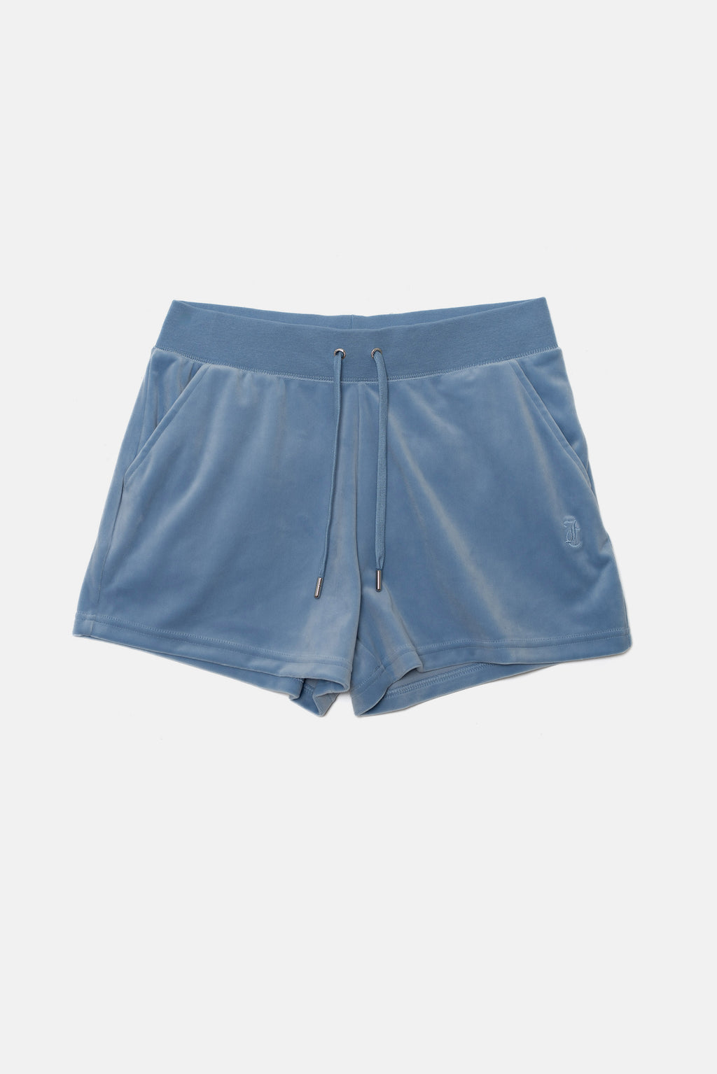 Pantoloncini in velluto Eve con tasche e ricamo JC color azzurro