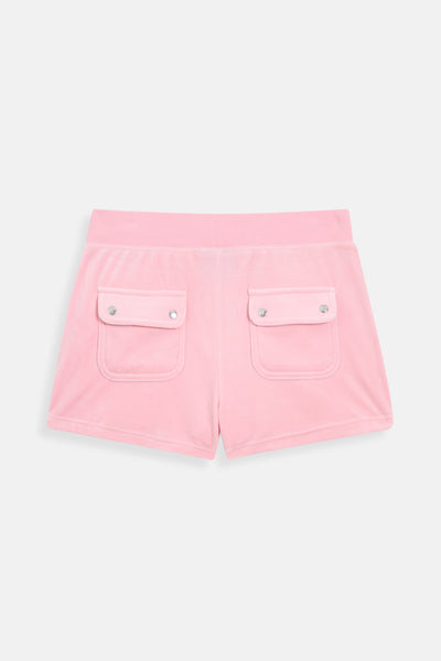 Pantoloncini in velluto Eve con tasche e ricamo JC colore rosa