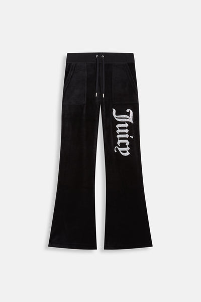 Pantaloni Layla Nero a vita bassa con logo strass