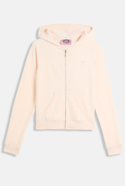 Felpa Heritage in velour di bamboo con ricamo Rosa Cipria