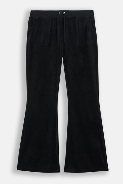 Pantalone da tuta Heritage in velour di bamboo a vita ultra bassa con ricamo Nero