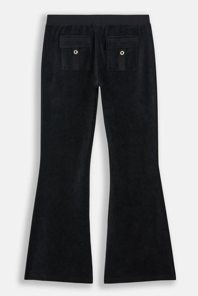 Pantalone da tuta Heritage in velour di bamboo a vita ultra bassa con ricamo Nero