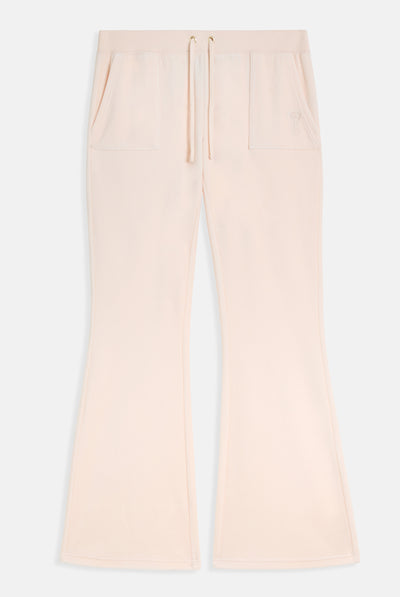Pantalone da tuta Heritage in velour di bamboo a vita ultra bassa con ricamo Rosa Cipria