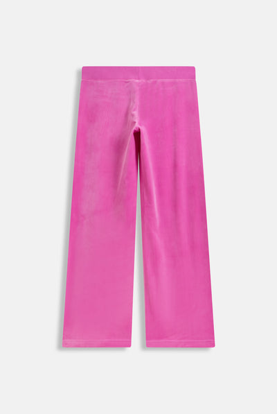 Pantalone in velluto Gothic Crown a vita bassa con gamba dritta e logo Juicy con corona in strass colore rosa