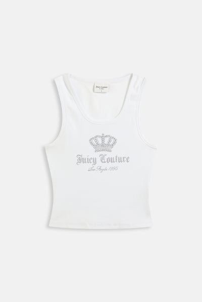 Canotta Gothic Crown in jersey a costine con logo corona in strass color bianco