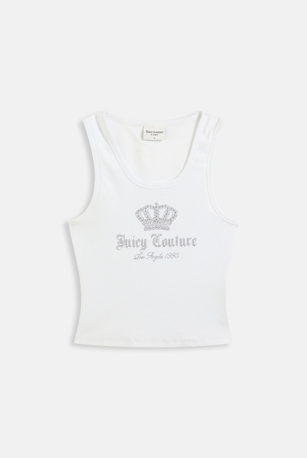Canotta Gothic Crown in jersey a costine con logo corona in strass color bianco