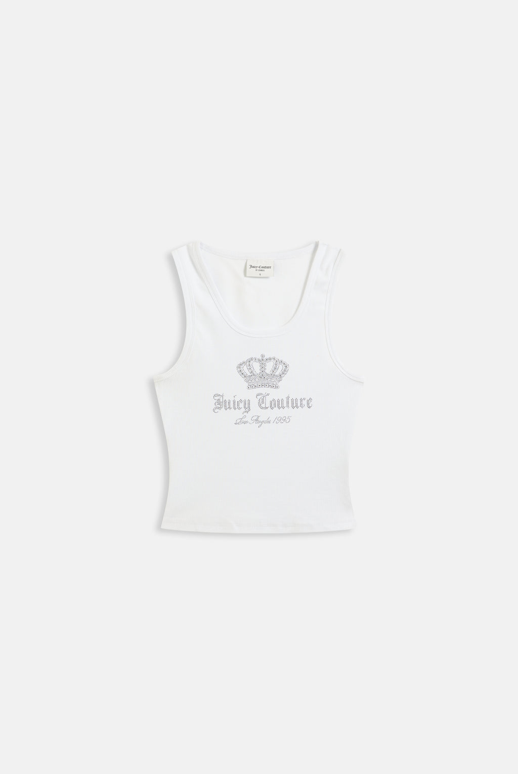 Canotta Gothic Crown in jersey a costine con logo corona in strass color bianco