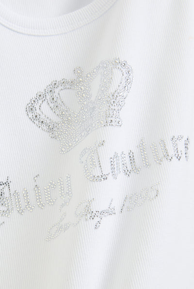 Canotta Gothic Crown in jersey a costine con logo corona in strass color bianco