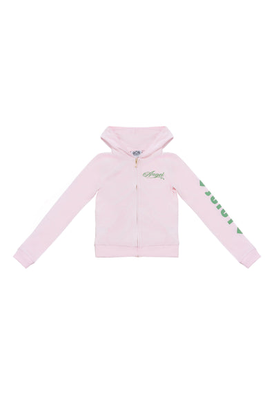 Felpa Juicy corta con zip e cappuccio in velluto di bambù Heritage con stampe a contrasto colore Rosa