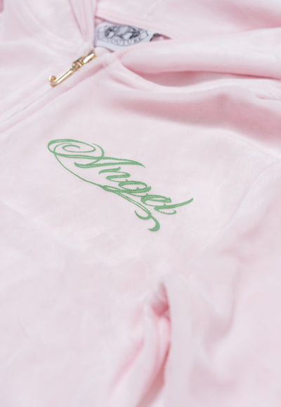 Felpa Juicy corta con zip e cappuccio in velluto di bambù Heritage con stampe a contrasto colore Rosa