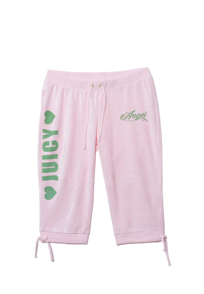 Pantaloni capri a vita bassa in velluto di bambù Heritage con stampe a contrasto colore Rosa