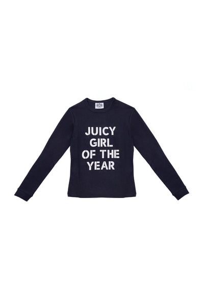 T-shirt Juicy a maniche lunghe in jersey con stampa lettering frontale colore Blu