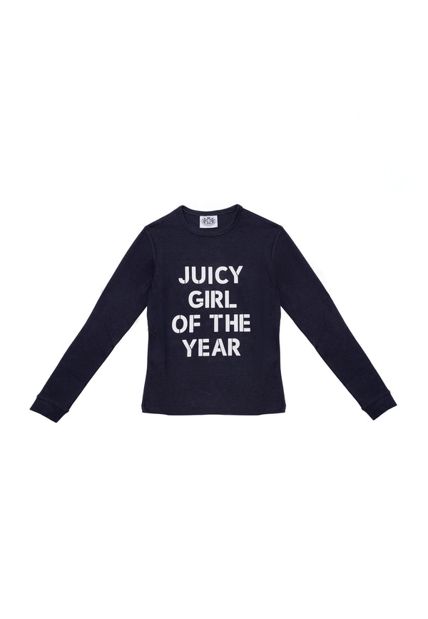 T-shirt Juicy a maniche lunghe in jersey con stampa lettering frontale colore Blu