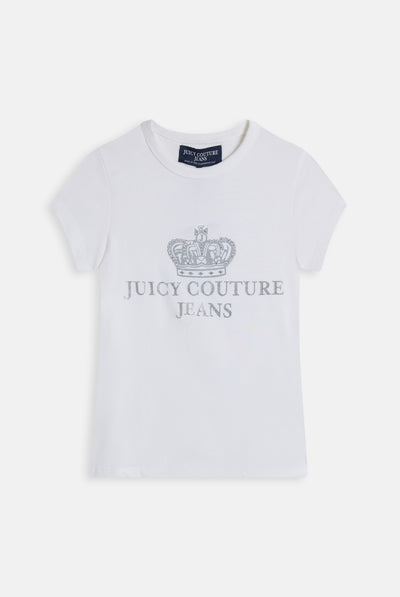 T-shirt Aderente in Jersey con Grafica Juicy Couture Jeans – Bianco