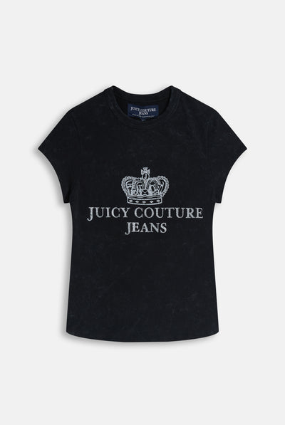 T-shirt Aderente in Jersey con Grafica Juicy Couture Jeans – Nero