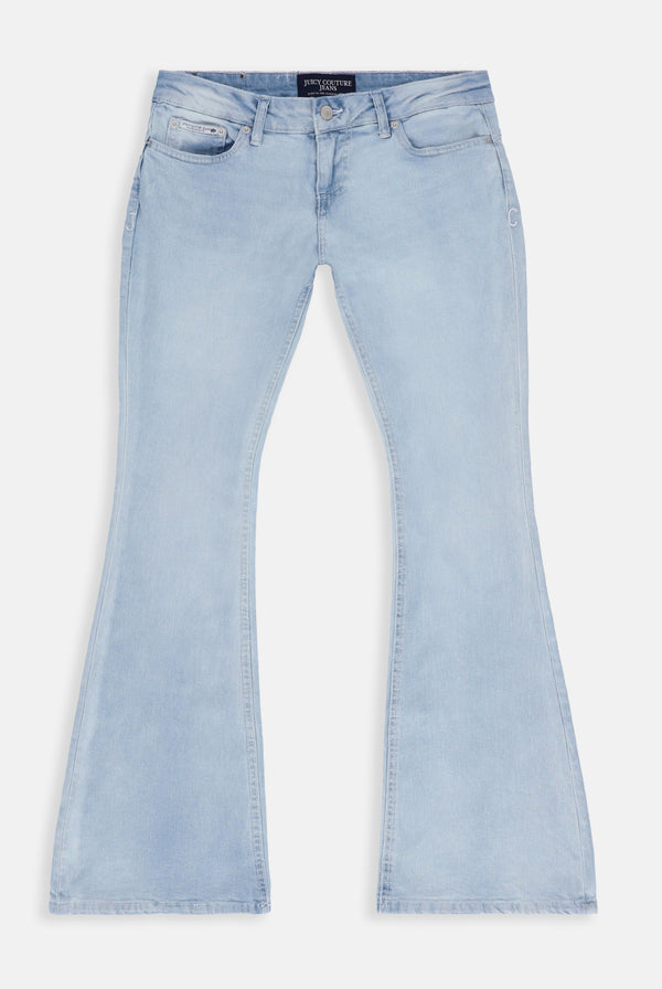 Jeans Diamante a vita bassa con strass in denim blu chiaro
