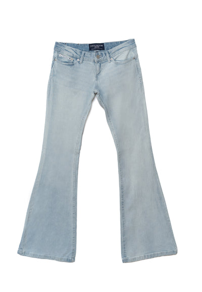 Jeans Diamante a vita bassa con strass in denim blu chiaro