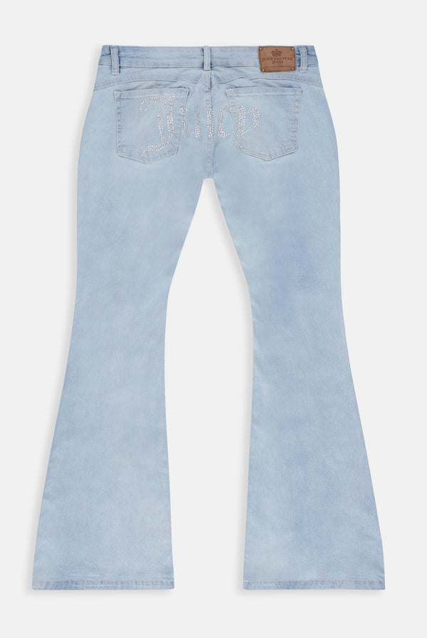 Jeans Diamante a vita bassa con strass in denim blu chiaro