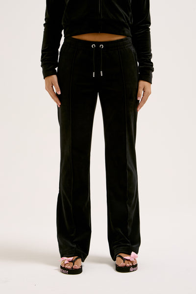 Pantaloni in velltuo Tina a vita media con logo Juicy in strass colore Nero