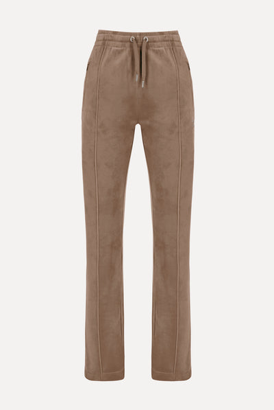 Pantaloni Tina Tortora chiaro con maxi logo strass
