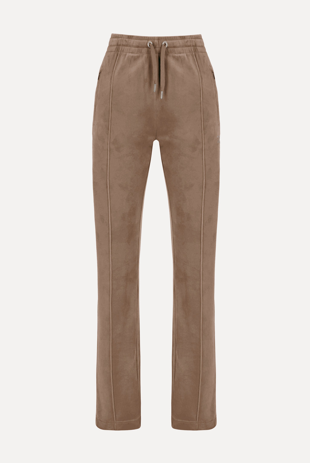 Pantaloni Tina Tortora chiaro con maxi logo strass