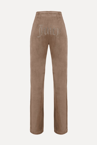 Pantaloni Tina Tortora chiaro con maxi logo strass