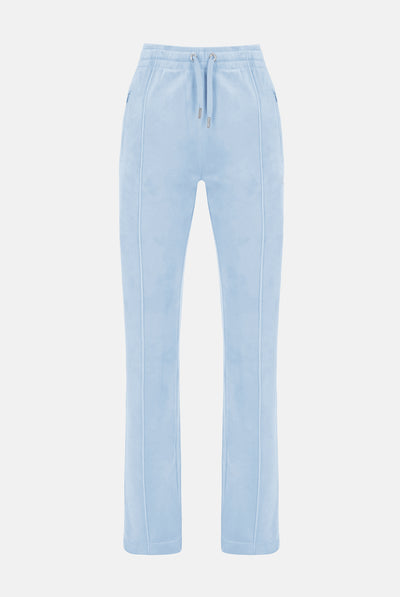 Pantaloni Tina Celeste con maxi logo strass
